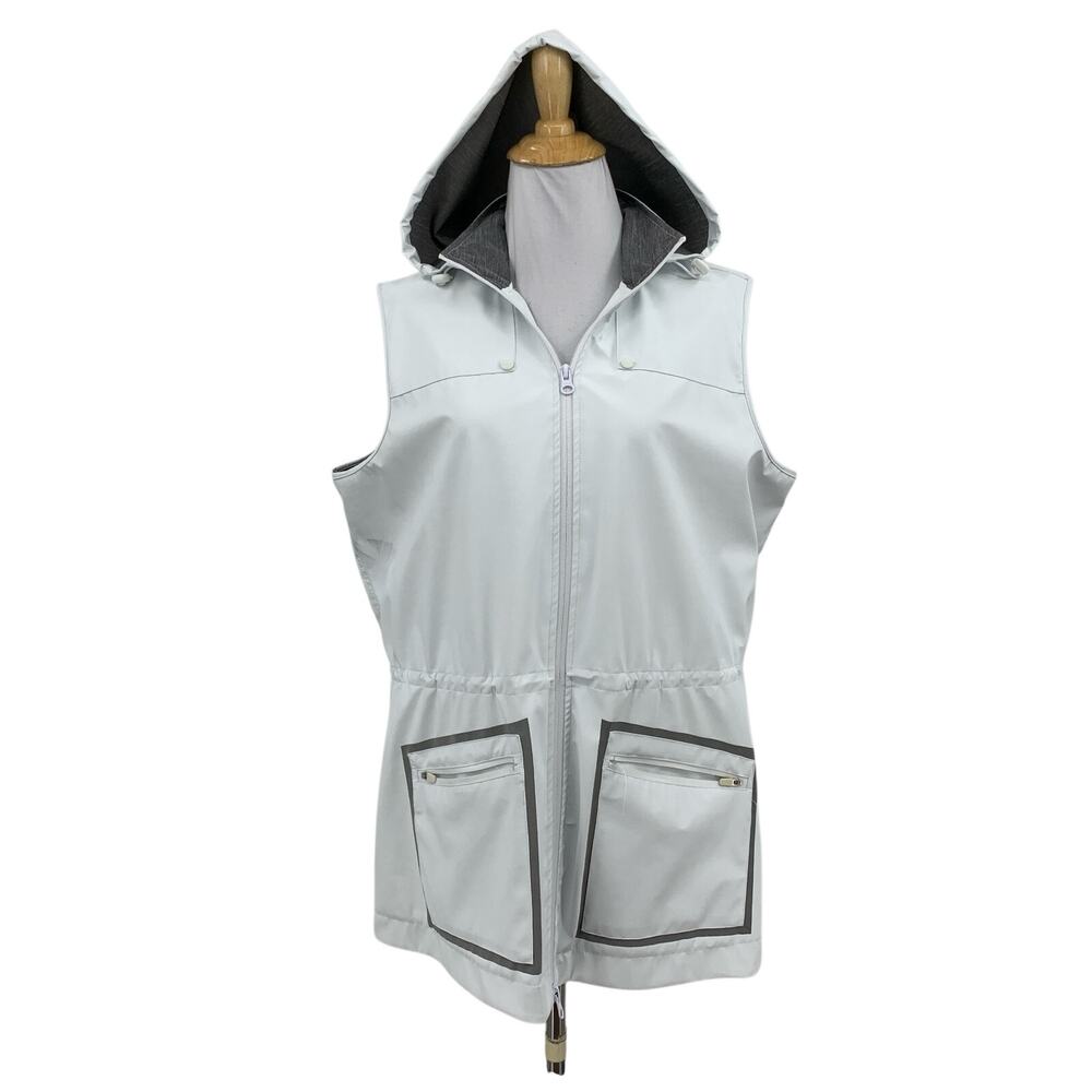 JoFit Vest Womens L Large White Moraine Waterproof Hooded Full Zip Cinch Waist